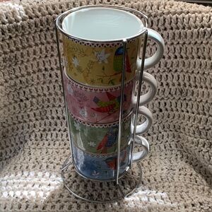 Pier 1 Stacking Bird Mugs with Stand